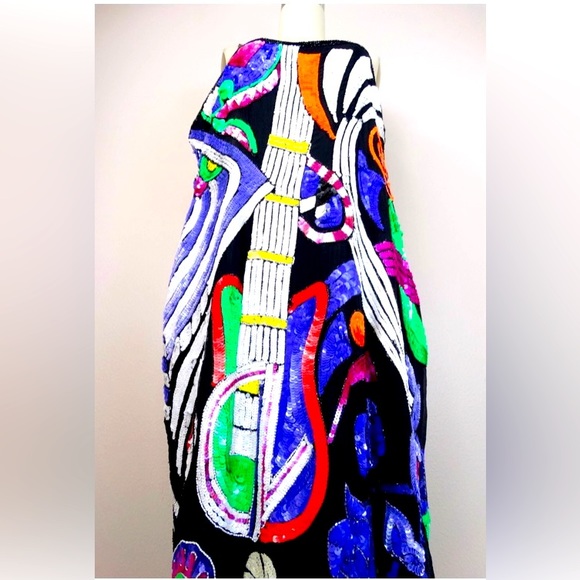 RARE vintage Rockstar Guitar beaded, sequined slip dress, size 12, VGUC - Picture 1 of 13